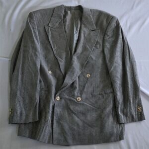 Vtg Ferrini 40R Blue Tweed Silk Wool Double Breasted Mens Blazer Sport Coat